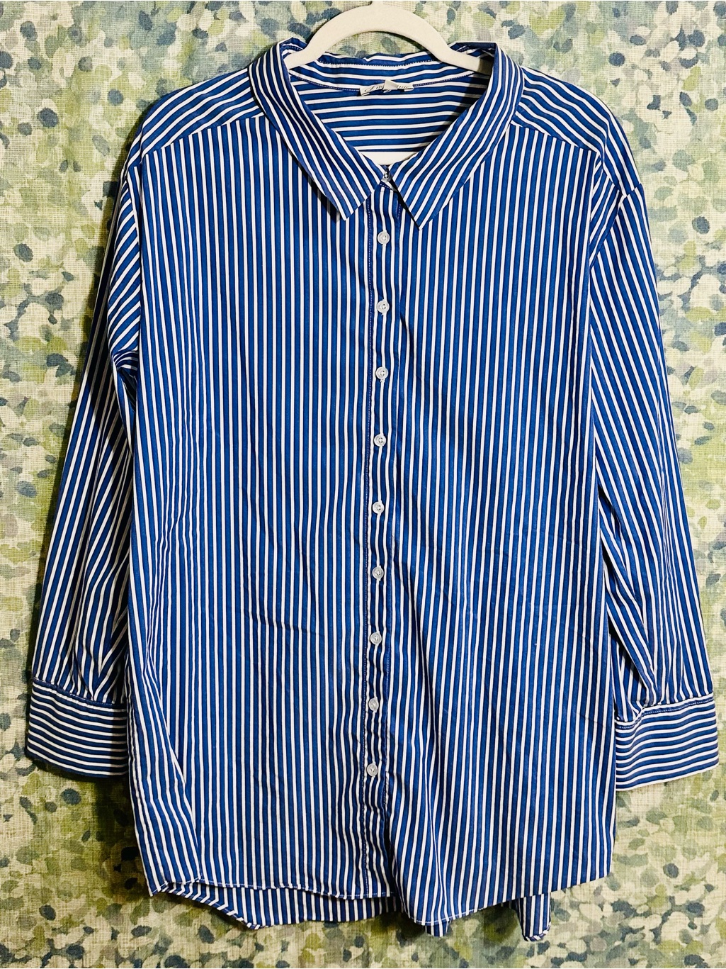 Lâacademie Blue White Striped Oversized Button Front Shirt M